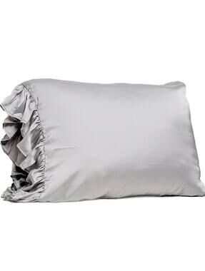 Bella NWT King Silky Gray pillow case with ruffle end & zip closure Luxurious